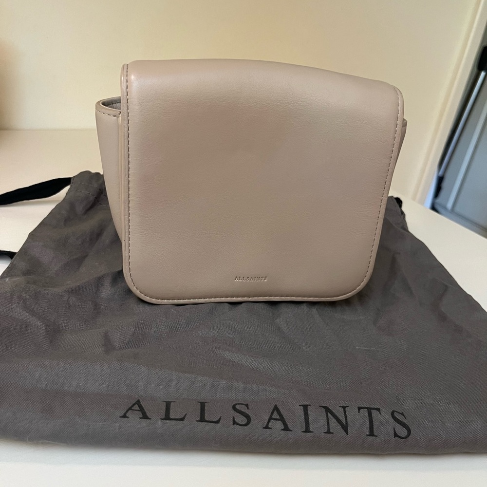 All Saints Nude Crossbody Bag with Silver rope chain strap